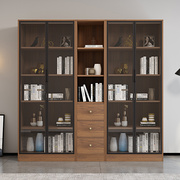轻奢玻璃门书柜家用一体靠墙组合实木客厅柜子简约现代落地展示柜