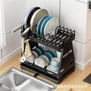 跨境亚马逊碗碟碗盘收纳架，台面厨房双层碗架沥水架碗筷架