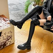 爱格琳方糖系列过膝长筒靴，女2023春秋显瘦厚底骑士靴瘦瘦靴女