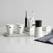 北欧创意简约牙刷杯陶瓷情侣，刷牙缸洗漱杯子，一对水磨石家用品套装