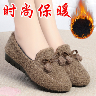 冬季老北京布鞋软底，加绒毛毛鞋平底懒人休闲防滑女士时尚棉鞋