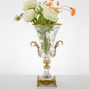 欧式高档样板房干花花瓶美式水晶纯铜软装客厅家居装饰高脚花器