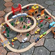 轨道车电动和谐号小火车套装，木制儿童益智积木质，拼装玩具男孩2岁6
