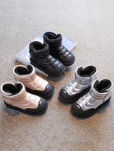 儿童皮面防水雪地靴2022年冬季男童大棉加厚棉靴女童防滑短靴