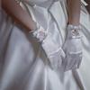 新娘婚纱手套伴娘礼服白色蝴蝶结，结婚婚庆婚礼短款绸缎氨纶手套