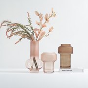 现代简约粉色玻璃花瓶摆件磨砂插花器样板间软装客厅餐桌花艺摆设