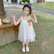 女童夏季连衣裙2024儿童吊带裙，女宝宝白色，纱裙夏款樱桃公主裙