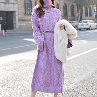 法式高级感超好看紫色毛衣裙冬季2023新小个子女生打底针织连衣裙