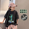 男童短袖t恤夏季儿童潮牌反光炫彩，半袖t韩版中大童圆领上衣打底衫
