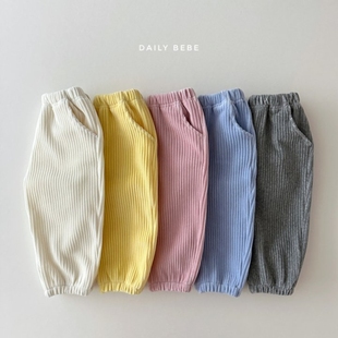 韩国进口婴幼童装加厚条绒休闲裤儿童秋冬糖果色舒服运动长裤