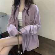 法式紫色长袖雪纺衬衫上衣女夏季小个子宽松衬衣外搭防晒开衫外套