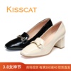 KISSCAT接吻猫2023秋款新粗跟漆皮乐福女单鞋KA43504-10