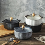 日式陶瓷碗套装面碗家用拉面碗餐具泡面碗带盖大号，双耳汤碗创意碗