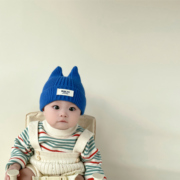 婴儿毛线帽可爱尖角套头帽子0-3个月，新生儿宝宝秋冬保暖针织帽潮8