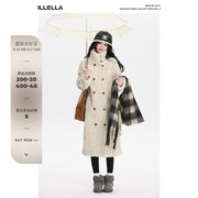 illella白色小香风羊羔毛外套(毛，外套)秋冬中长款气质双排扣立领加厚大衣