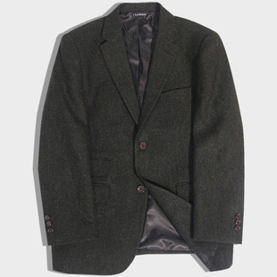 冬季男士墨绿色羊毛呢西装外套厚款 两粒单排扣便服单西美式休闲