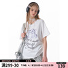 ziziFei夏季美式复古设计感猫咪印花抽绳V领宽松上衣短袖T恤女