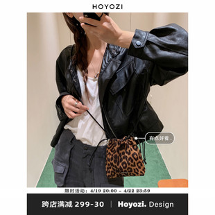 小优家包包HOYOZI豹纹抽绳手机包包女士2024斜挎包小包