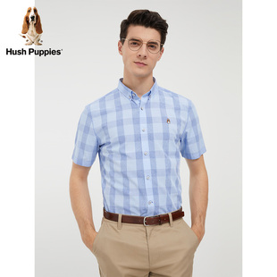 Hush Puppies暇步士男装夏季清格子休闲短袖衬衫男PB-22305D