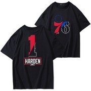 哈登短袖100%纯棉t恤男女harden76人，1号篮球衣休闲大胡子衣服夏季