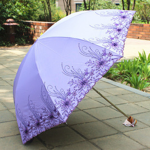 安娜淑遮阳伞女韩国刺绣，二折折叠太阳伞，黑胶超强防紫外线紫色