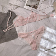 法式性感内衣女纯欲半杯透明文胸，套装薄欧美蕾丝粉色内裤超薄乳罩