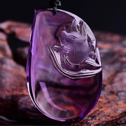 乌拉圭晶洞原石雕刻天然紫水晶狐狸吊坠九尾狐项链，锁骨链颈链情侣