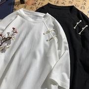 新中式亚麻短袖男夏季薄款冰丝速干棉麻t恤情侣装宽松大码七分袖