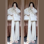棉服2022年女纯净奶白羽绒棉袄外套高领针织打底衫三件套装女