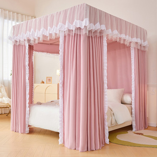 遮光床帘蚊帐一体式家用卧室加厚保暖床幔含支架，防尘挡风床围挡布