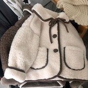 女童冬装外套羊羔毛兔绒翻领毛毛衣2022冬儿童可爱洋气加厚棉衣潮