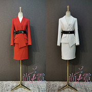 红色高端职业西装套裙商务主持人正装韩版气质修身两件套北京出租