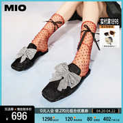 MIO米奥夏季韩版平跟通勤拖鞋蝴蝶结钻饰时髦百搭包头拖女鞋