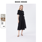 Basic House/百家好黑色连衣裙女2024夏季不规则裙子设计感