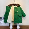 童加绒外套儿童军绿大衣洋气冬装中长款棉衣军大衣绿色棉服