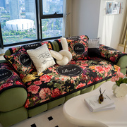美式田园花卉时尚沙发垫经典，艺术大花设计加厚沙发坐垫套罩可定制