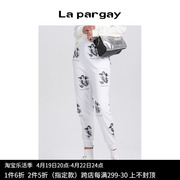 Lapargay纳帕佳2023女装黑白色裤子个性时尚印花针织休闲裤潮