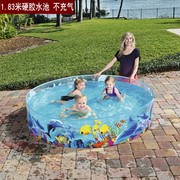 大号圆形硬胶儿童戏水池家庭，游泳池家用养鱼池加厚透明不充气展开