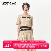 jessyline夏季女装，杰茜莱卡其色短款衬衫，上衣324202409