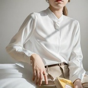 2024轻奢长袖职业衬衫，通勤立领抗皱缎面白色，衬衫女免烫上衣
