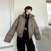 冬季短款棉衣男加厚外套，高级感韩版潮流立领羽绒，棉服肯豆风面包服
