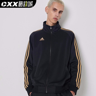 adidas阿迪达斯外套男春秋黑色休闲夹克，上衣立领经典款运动套装女