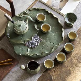 中式粗陶功夫茶具套装，家用陶瓷茶盘办公室，小茶台茶杯茶壶