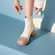 卓诗尼白色短靴2023秋款女鞋高跟瘦瘦靴线下商场同款秋冬女靴