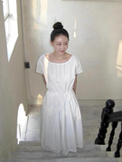 PREON春夏工厂自制纯白色两穿蕾丝拼接抽绳连衣裙博主同款