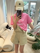 智研 韩国东大门夏季芭比粉嫩颜色白色亮片字母装饰短袖小版t恤