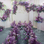 婚庆紫色系婚礼场景套系花艺仿真花排花路引花点背景舞台迎宾布置