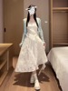 韩系设计感甜美法式收腰显瘦仙女，白色吊带连衣裙小个子荷叶边裙子