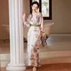 新中式睡衣结婚晨袍汉服小众高级感七分袖新娘国风礼服印花连衣裙