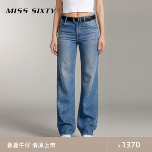 Miss Sixty2024夏季牛仔裤女含天丝复古磨白直筒裤休闲风百搭